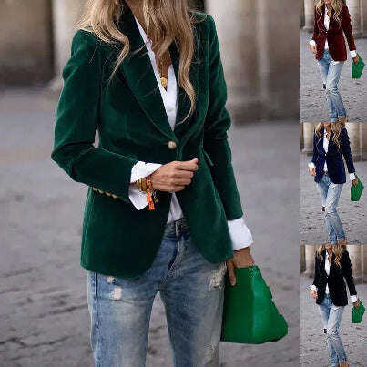 Women's Velvet Blazer Slim Fit Single Breasted Suit Jacket Meifu Market