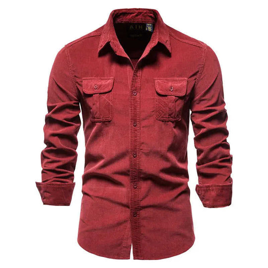 Cotton Japanese Corduroy Slim Casual Men's Shirt Red - main product image