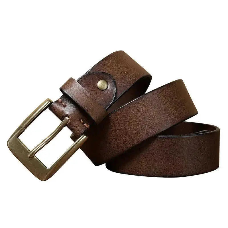 handmade pure copper buckle | full-grain cowhide leather belt | solid brass hardware construction | ultrasonic cleaning