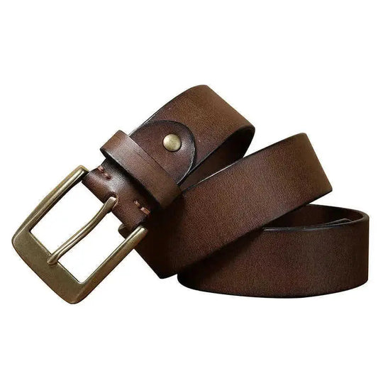 handmade pure copper buckle | full-grain cowhide leather belt | solid brass hardware construction | ultrasonic cleaning
