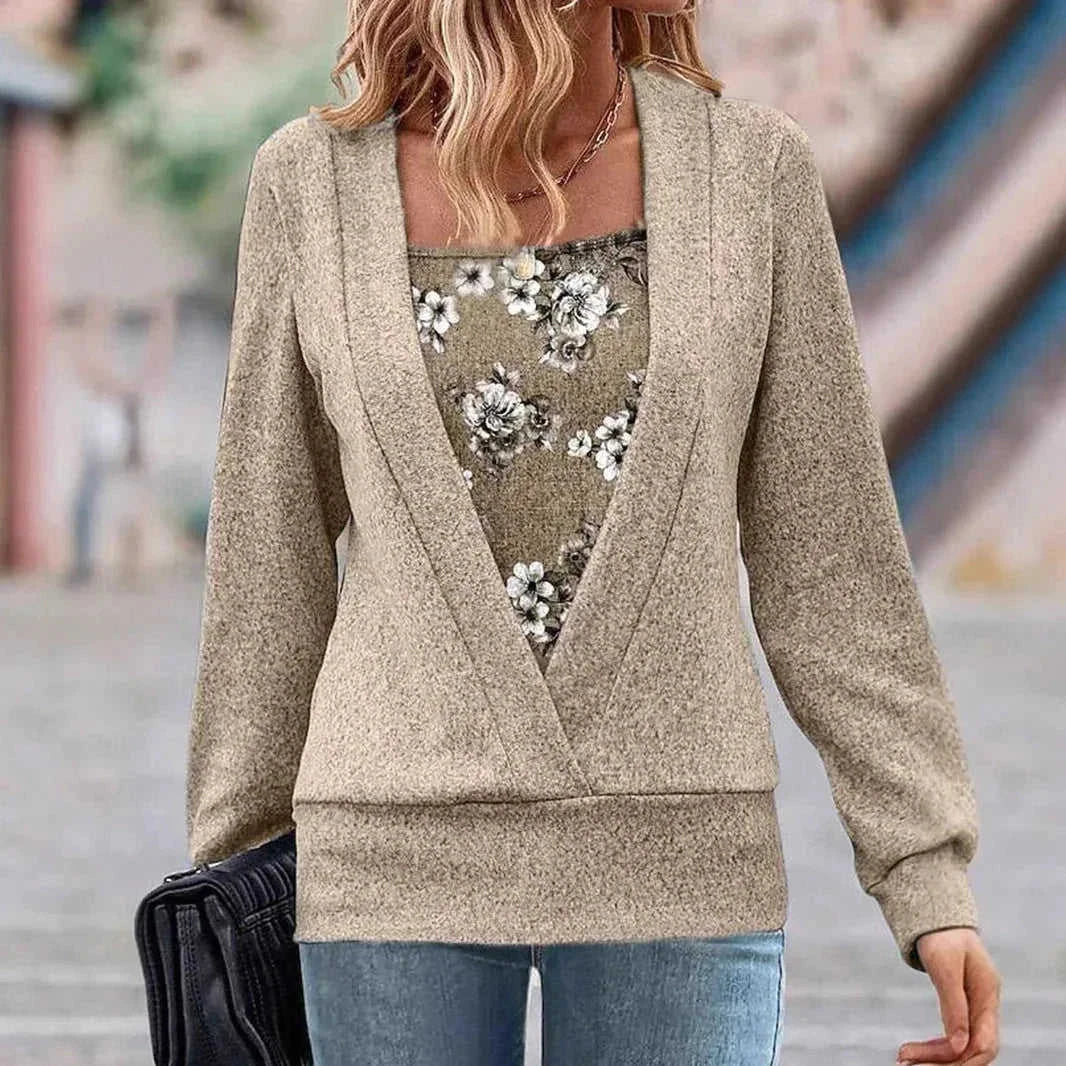 v-neck long sleeve top | two-piece suit style | office work blouse | energy saving