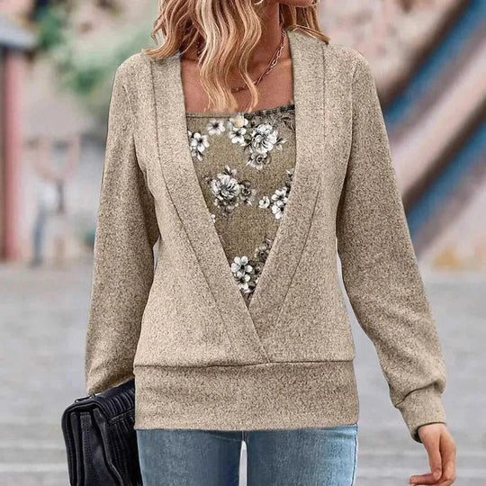 v-neck long sleeve top | two-piece suit style | office work blouse | energy saving