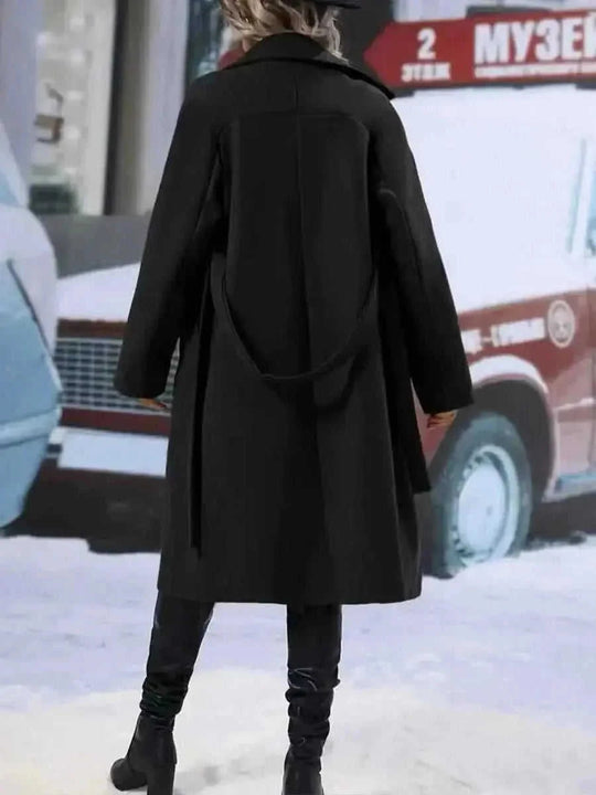 double-breasted trench coat women | long wool blend coat | belted winter jacket | ultrasonic cleaning