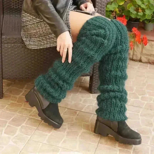 Autumn And Winter New Solid Color Mohair Long Tube Pile Style Foot Women's Fashion Casual Knitted Bunching Socks Khaki - s...