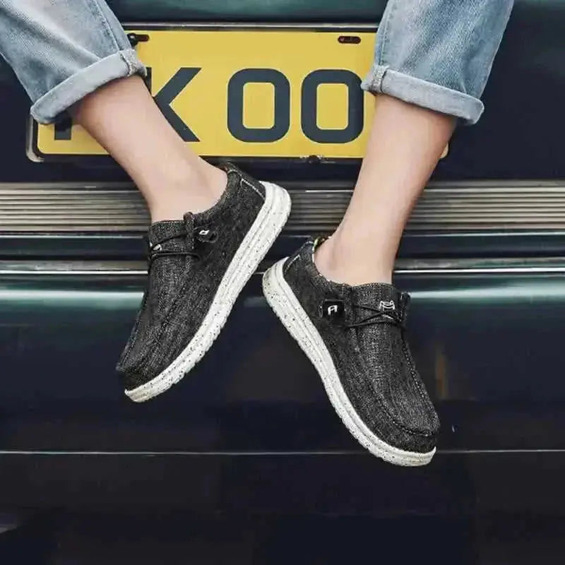 canvas slip-on loafers | breathable fabric shoes | lightweight casual footwear | ultrasonic cleaning