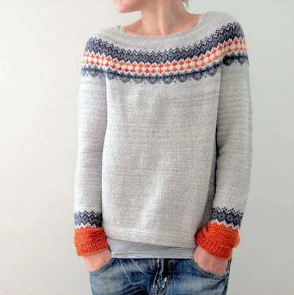Women's Knitted Pullover Sweater - Round Neck Multicolor Loose Fit Top Meifu Market
