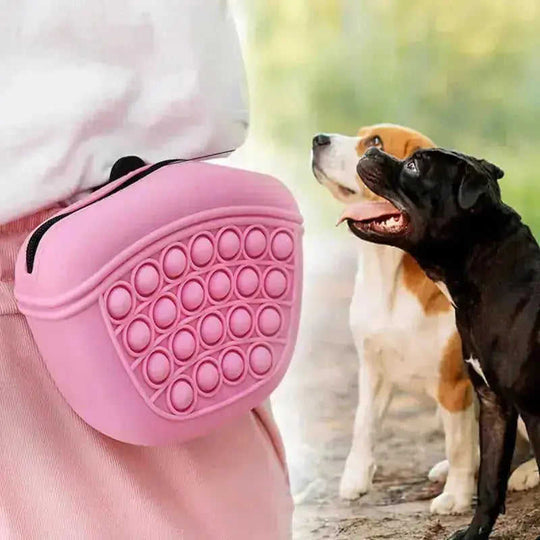 Dog Treat Pouch - Training Bag Waist Pack with Silicone Storage Pink - front view Pet Supplies