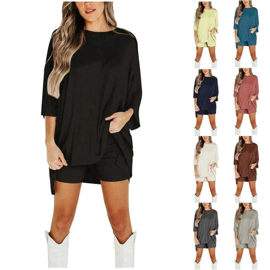 summer knit suit set | breathable cotton blend fabric | casual two-piece outfit | energy saving