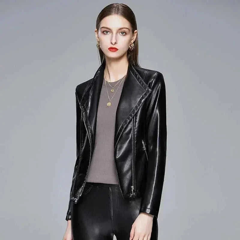 Ride with Style – Motorcycle Leather Jacket Featuring Sleek Double-Zipper Design - close-up detail (material: leather |...