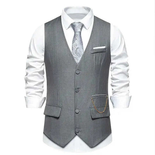 New Men's Solid Color Suit V-neck Single Breasted Chain Vest Navy Blue - main product image