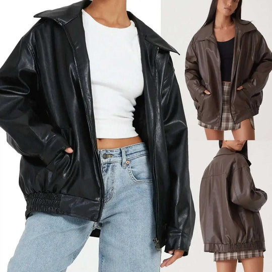 Leather Coat Women's Locomotive Style Top Meifu Market