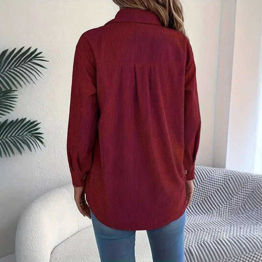 European And American Corduroy Striped Mid-length Coat Shirt Meifu Market