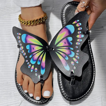 Butterfly Print Round Toe Flip Flops, Comfortable Summer Beach Shoes, Casual Women's Footwear, Perfect For Poolside And Daily Wear Meifu Market