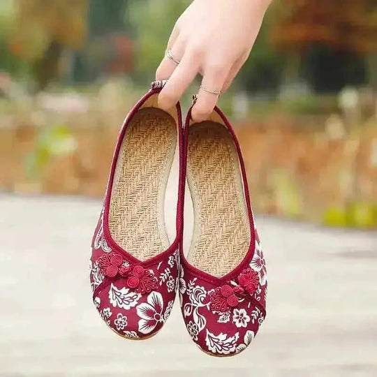 flat bottom cloth shoes | embroidered linen shoes | national style footwear | energy saving
