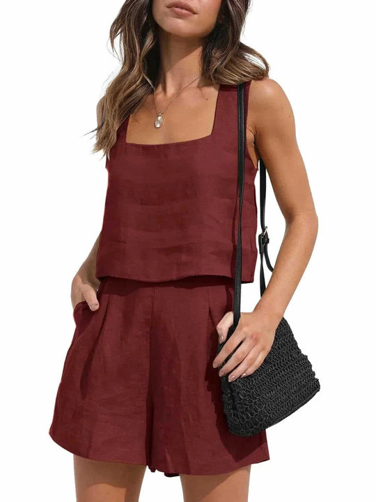 womens 2 piece suit set | square neck top and shorts set | summer lounge outfits | ultrasonic cleaning