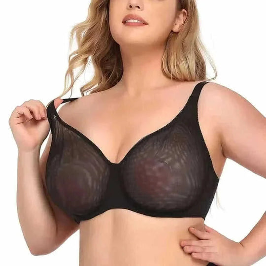 plus size sheer underwire bra | ultra-thin mesh lingerie set | wireless t-shirt bra for women | ultrasonic cleaning
