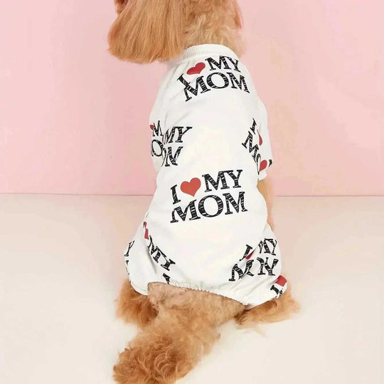 I Love My Mom" Print Pet Shirt for Dogs & Cats - Lightweight Summer Apparel, White with Black Lettering & Red Hearts, Soft...