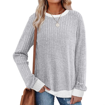 Color Matching Casual Round Neck Pullover Long Sleeve Top Meifu Market