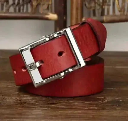 Men's Retro Leather All-match First Layer Cowhide Stainless Steel Buckle Belt 110cm - size and dimension reference