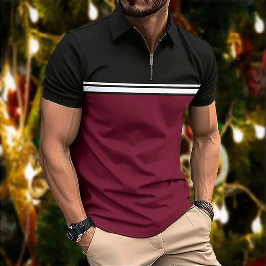 Mens Stylish Slim-fit POLO Shirt With A Pointed Collar And Chest Stripes ZVZ505 - polo ralph lauren mens custom slim fit i...