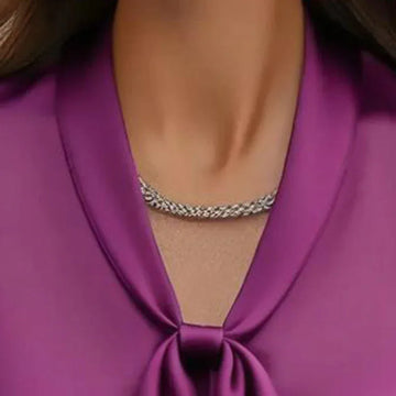 Women's Elegant Satin Blouse, Long Sleeve Button Down Shirt With Ribbon Detail For Office Work Meifu Market