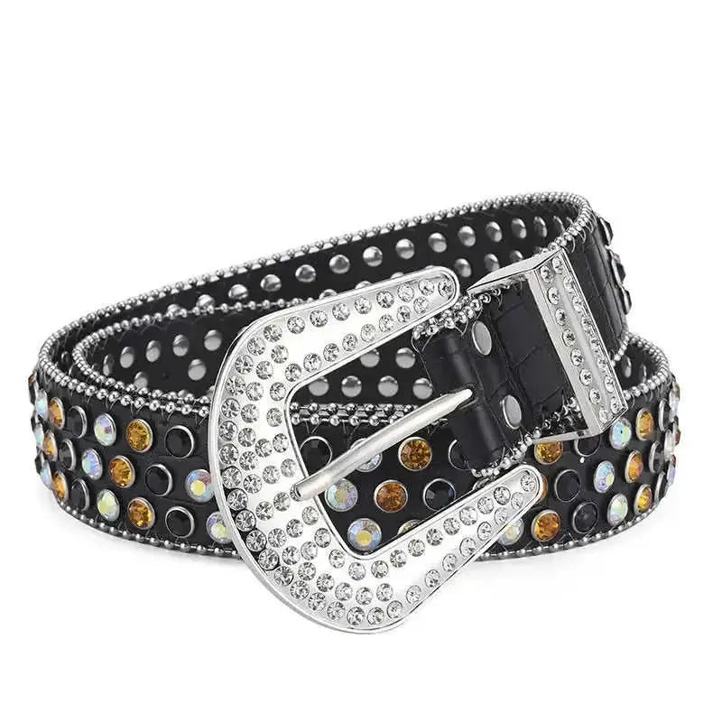 stainless-steel alloy belt | punk rock rivet buckle | rhinestone crystal decoration | energy saving