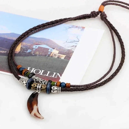 vintage tribal necklace | boho leather jewelry | double layered braided necklace | ultrasonic cleaning