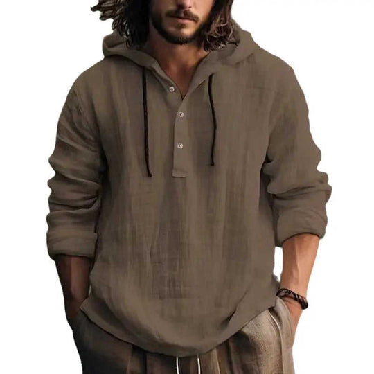 New Wish Cotton Linen Shirt Hooded Sweater Long Sleeve Hooded Casual Daily Clothing Dark Brown - styled affordable linen c...