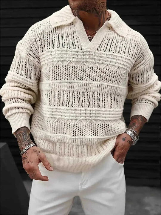 lightweight cotton knitwear | breathable hollow knit fabric | stretchable v-neck sweater | ultrasonic cleaning