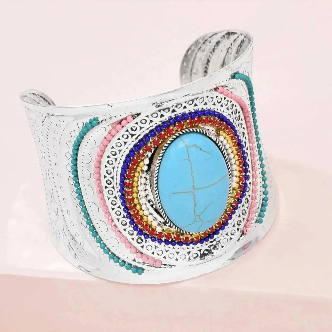 elastic turquoise bracelet | adjustable boho bangle | vintage tribal jewelry | ultrasonic cleaning