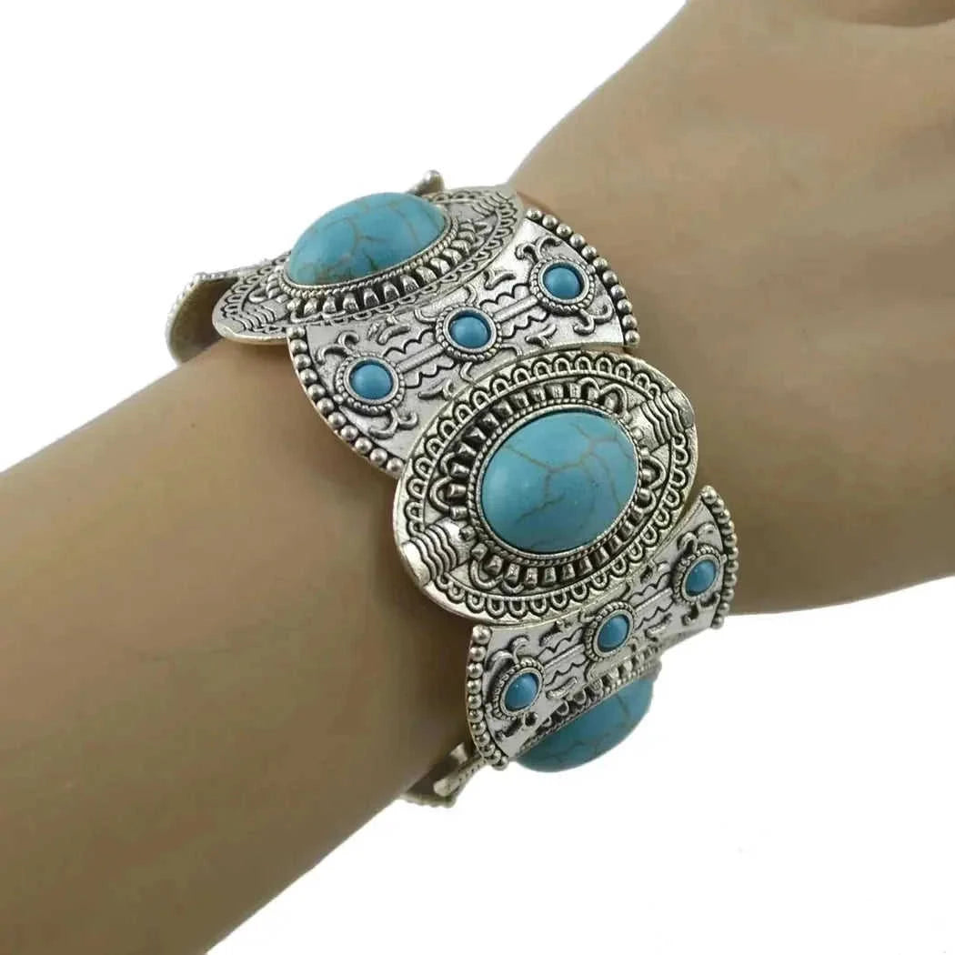 elastic turquoise bracelet | adjustable boho bangle | vintage tribal jewelry | energy saving