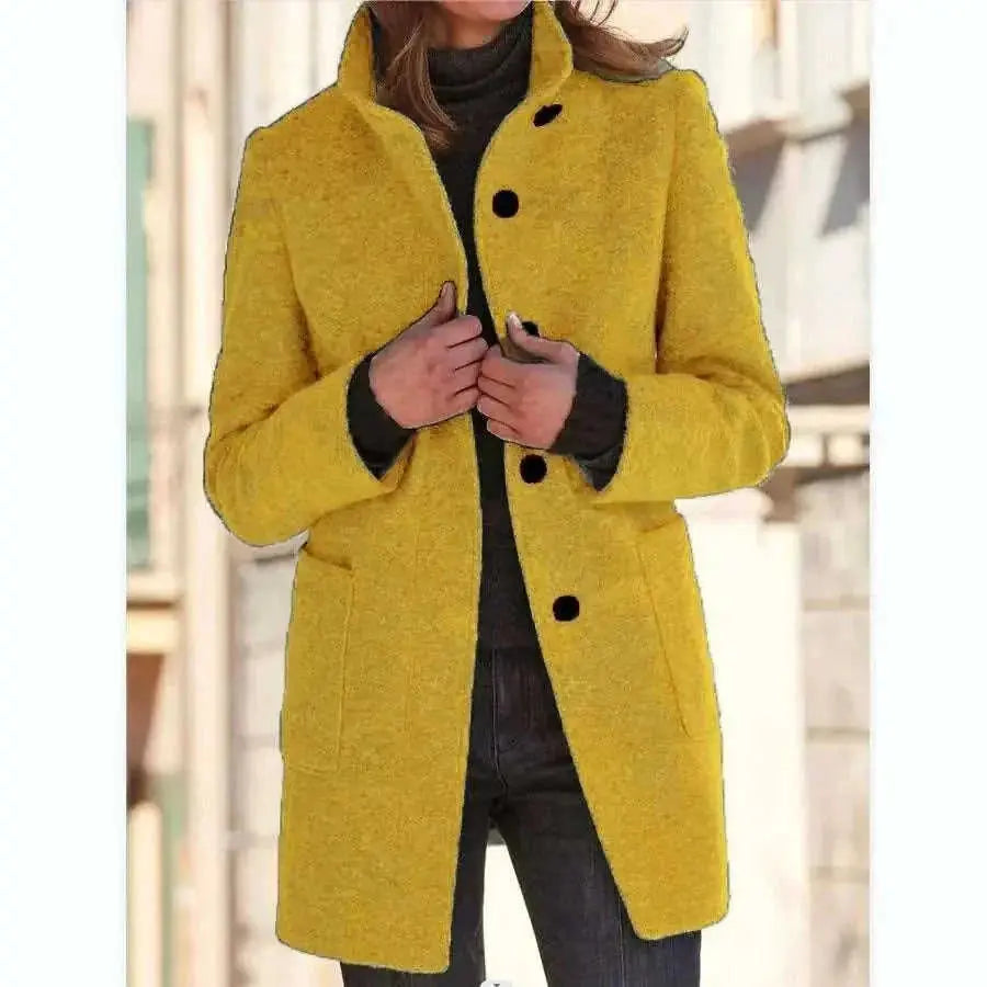 heavy wool blend coat | double-breasted wool coat | mid-length winter coat women | ultrasonic cleaning