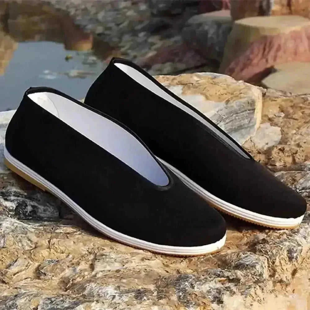 lightweight kung fu training shoes | mens tai chi practice footwear | breathable black cotton shoes | ultrasonic cleaning