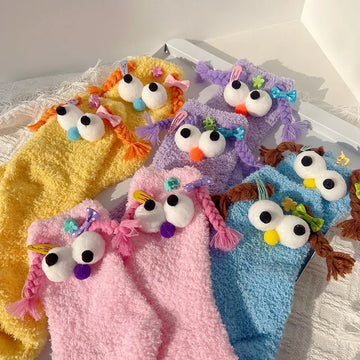 Cute Big Eyes Bunching Socks Thick Mid-calf Length Socks meifu market