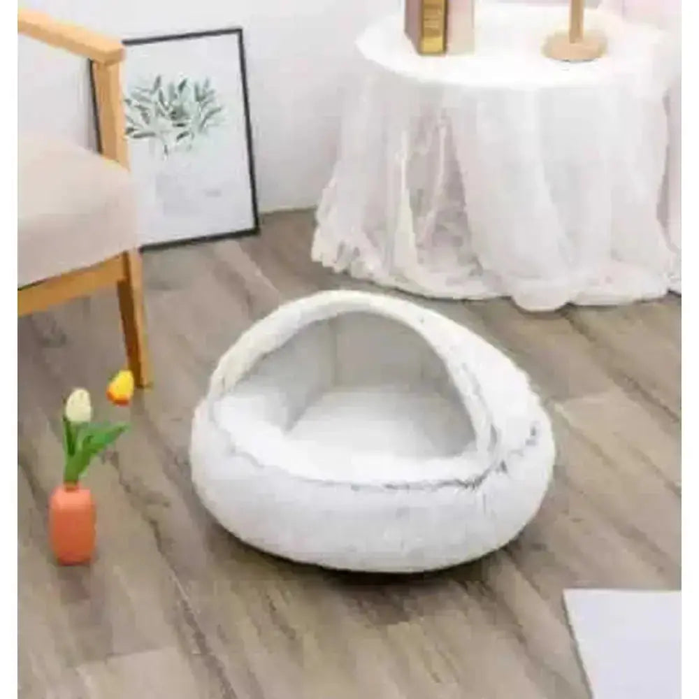 2-in-1 Dog & Cat Bed - Round Plush Warm Winter Pet House - view 9 (material: fleece, cotton | pattern: check | season:...