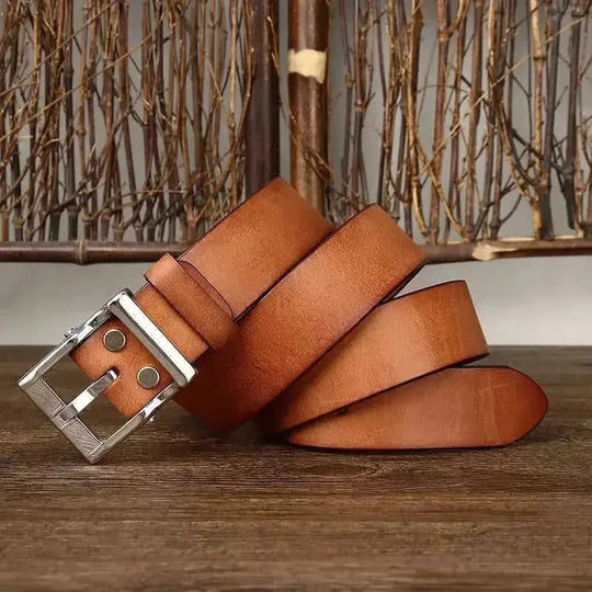 Men's Retro Leather All-match First Layer Cowhide Stainless Steel Buckle Belt 110cm - color variant display