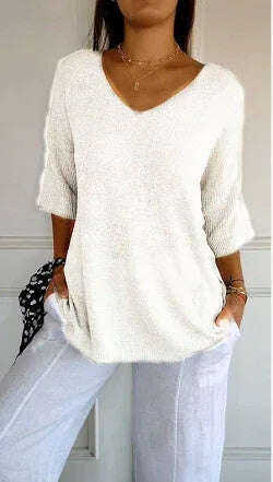 Solid Long Sleeve Sweater Slimming V-neckline Knitwear Women's Bottoming Shirt Meifu Market