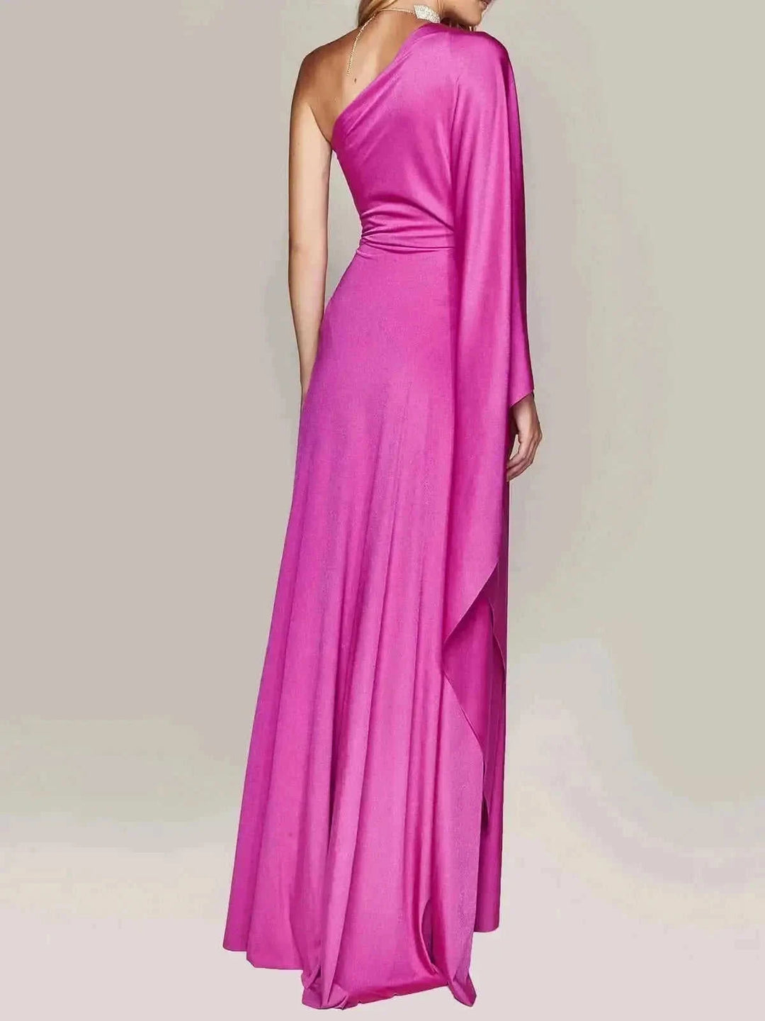 one shoulder maxi dress | chiffon fabric long dress | floor length evening gown | ultrasonic cleaning