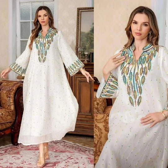 long sleeve kaftan dress | lightweight cotton maxi dress | modest evening gown | ultrasonic cleaning
