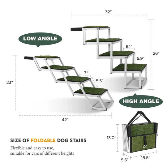 Foldable Dog Ramp For Cars, SUVs, Trucks, Portable Pet Dog Stairs For Large Dogs With Non-Slip Surface Reinforced Design, ...