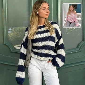 Loose Striped Pullover Sweater Fashion Versatile Long-sleeved Knitted Tops For Women Clothing Meifu Market