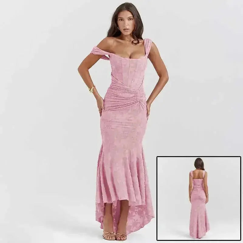 off-shoulder backless dress | ruched bodycon dress | strapless evening gown | ultrasonic cleaning