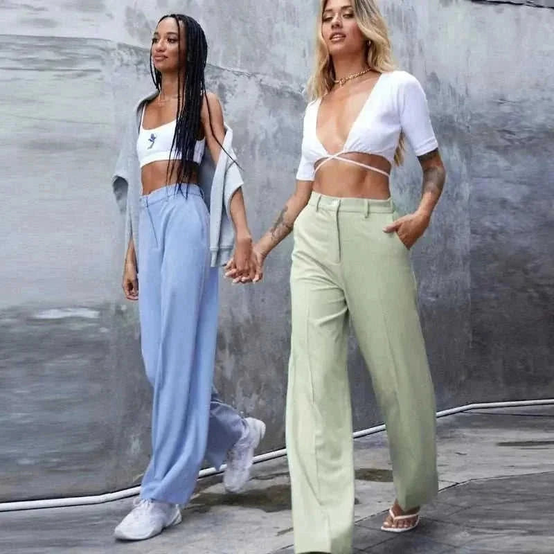 high-waisted wide-leg trousers | wool blend suit pants | pleated front dress trousers | energy saving