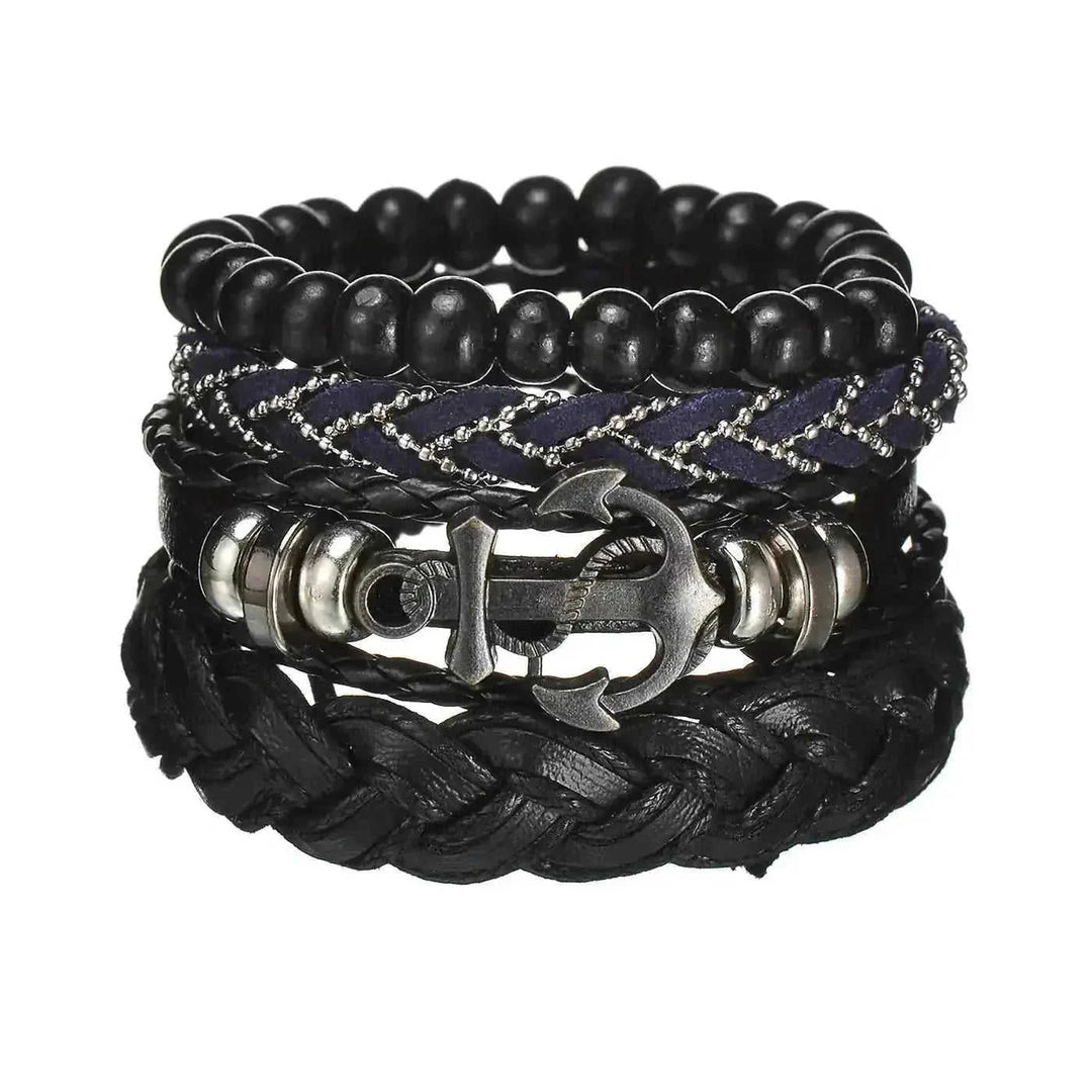 braided leather bracelet for men | vintage charm wood beads | adjustable wrap wristband | energy saving