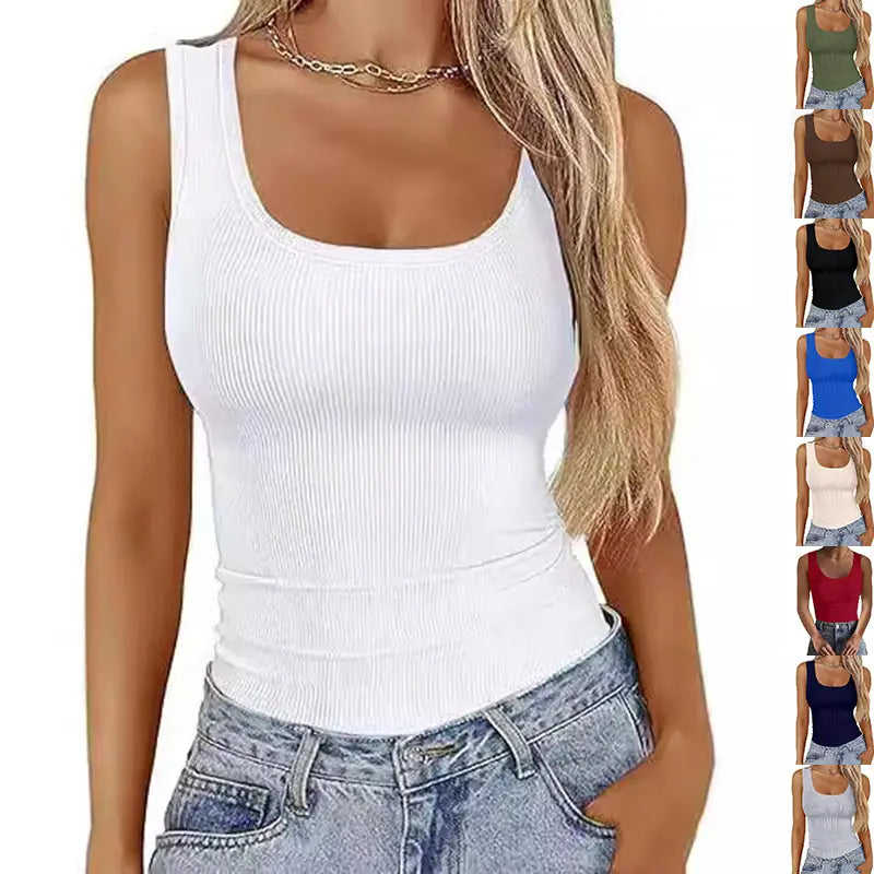 Elastic Slim-fit Vest Women's Square-neck Sleeveless Top Summer Clothing White - main product image