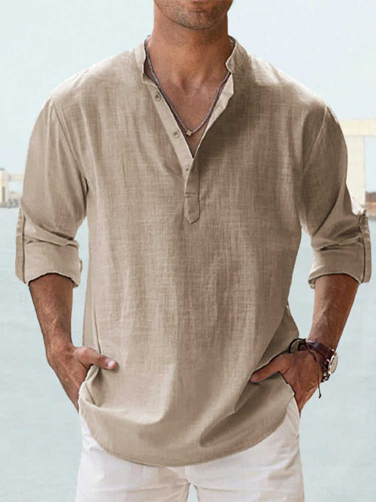 Men's Long Staple Cotton Long Sleeve Stand Collar Shirt - Meifu Market