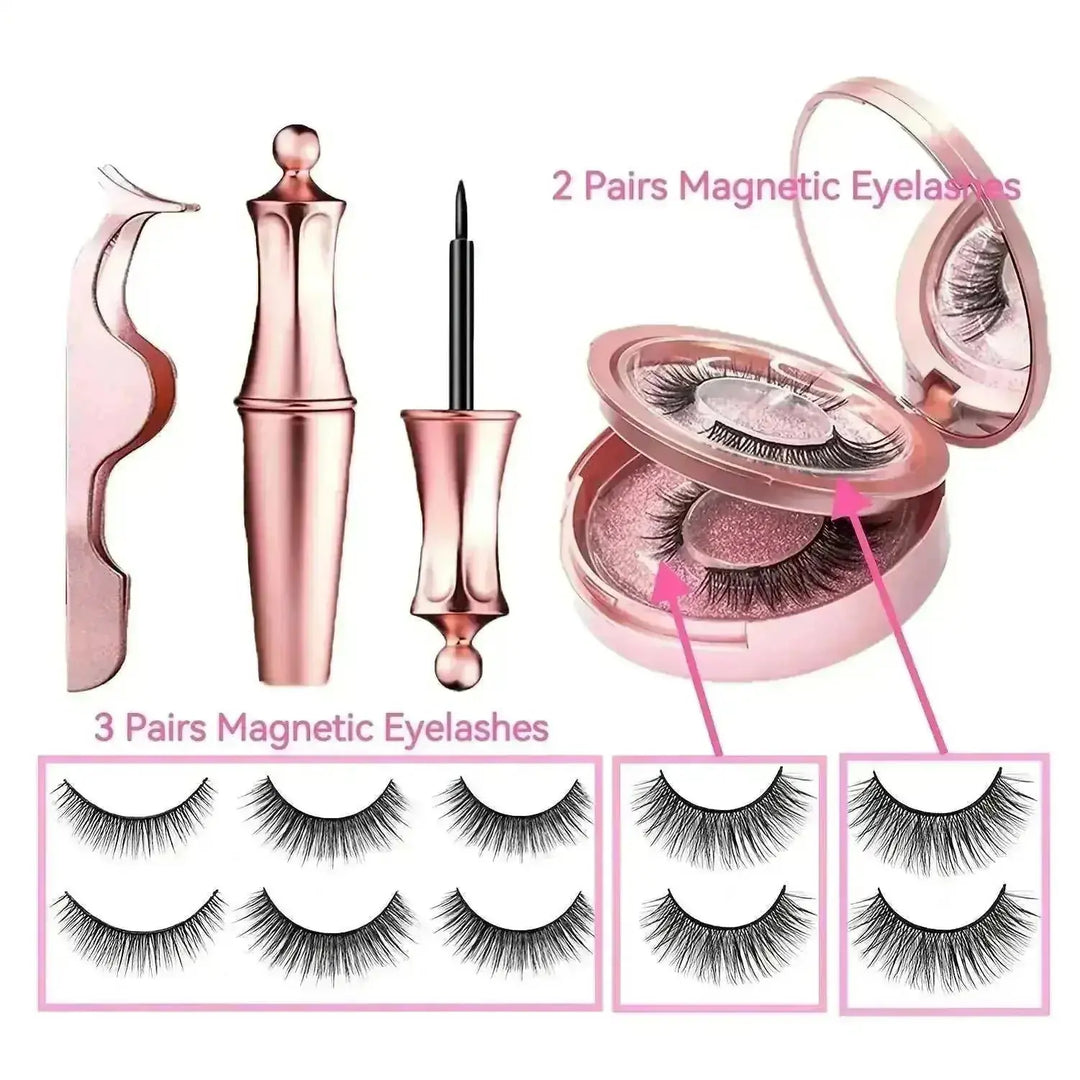 5 Pairs Luxurious Magnetic Eyelashes & Eyeliner Kit - Reusable 3D False Lashes with Hassle-Free, Glueless Application -...