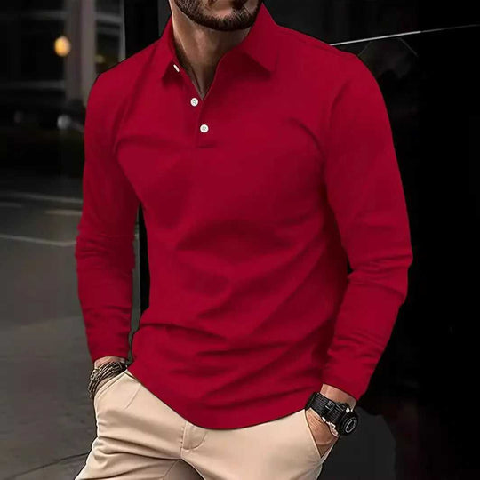 Buckle European And American Men's Daily Casual Polo Collar Long Sleeve Polo Wear - Meifu Market