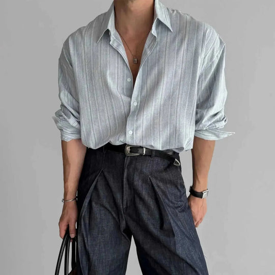 oversized fit shirt | linen cotton blend | vintage striped pattern | ultrasonic cleaning