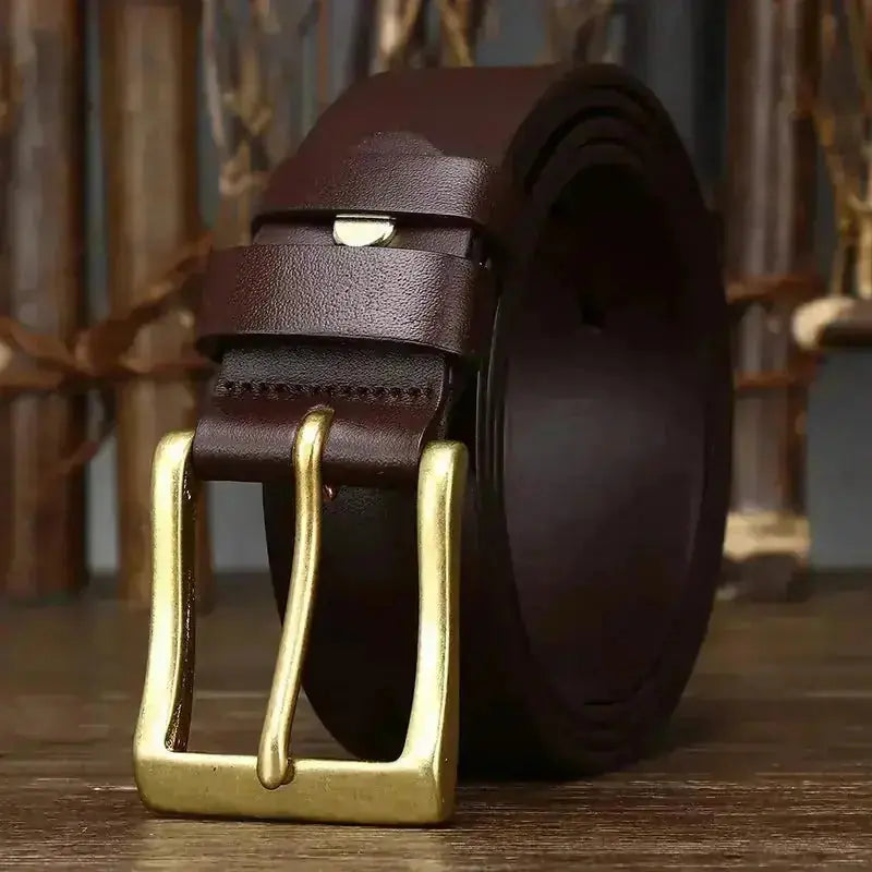 full-grain cowhide leather belt | 15 inch wide mens belt | brass pin buckle belt | energy saving